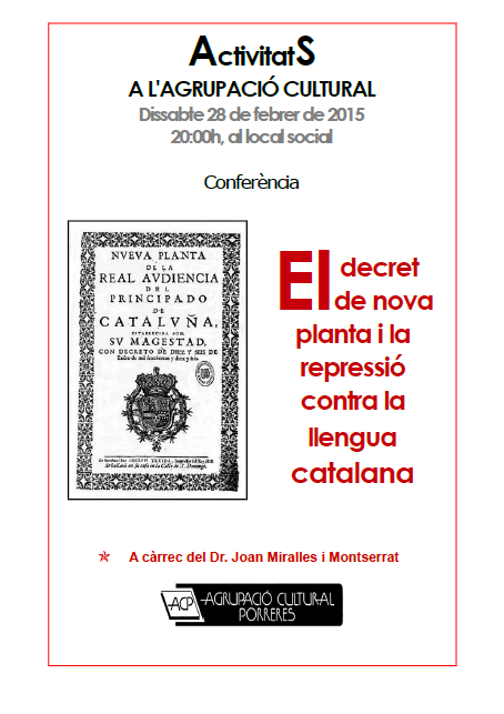 Conferència: el Decret de Nova Planta i la repressió contra la llengua catalana