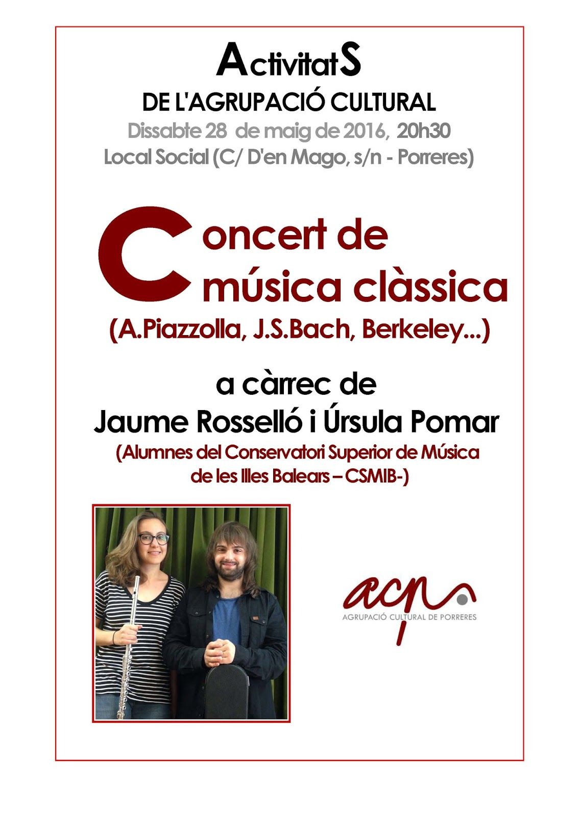 Concert a càrrec d'Úrsula Pomar i Jaume Rosselló (flauta i guitarra)
