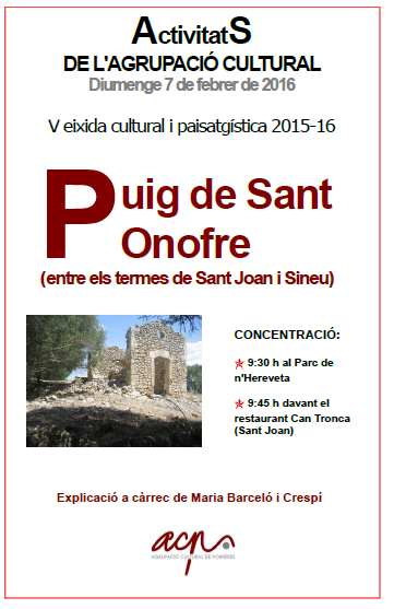 V eixida cultural i paisatgística: Puig de Sant Onofre